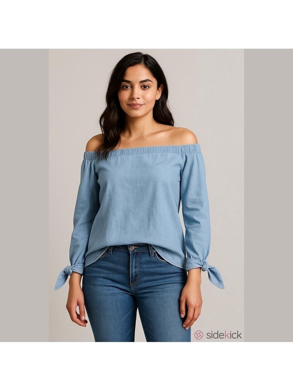 Iris Off Shoulder Tied Sleeve Denim Top - Size 2XL